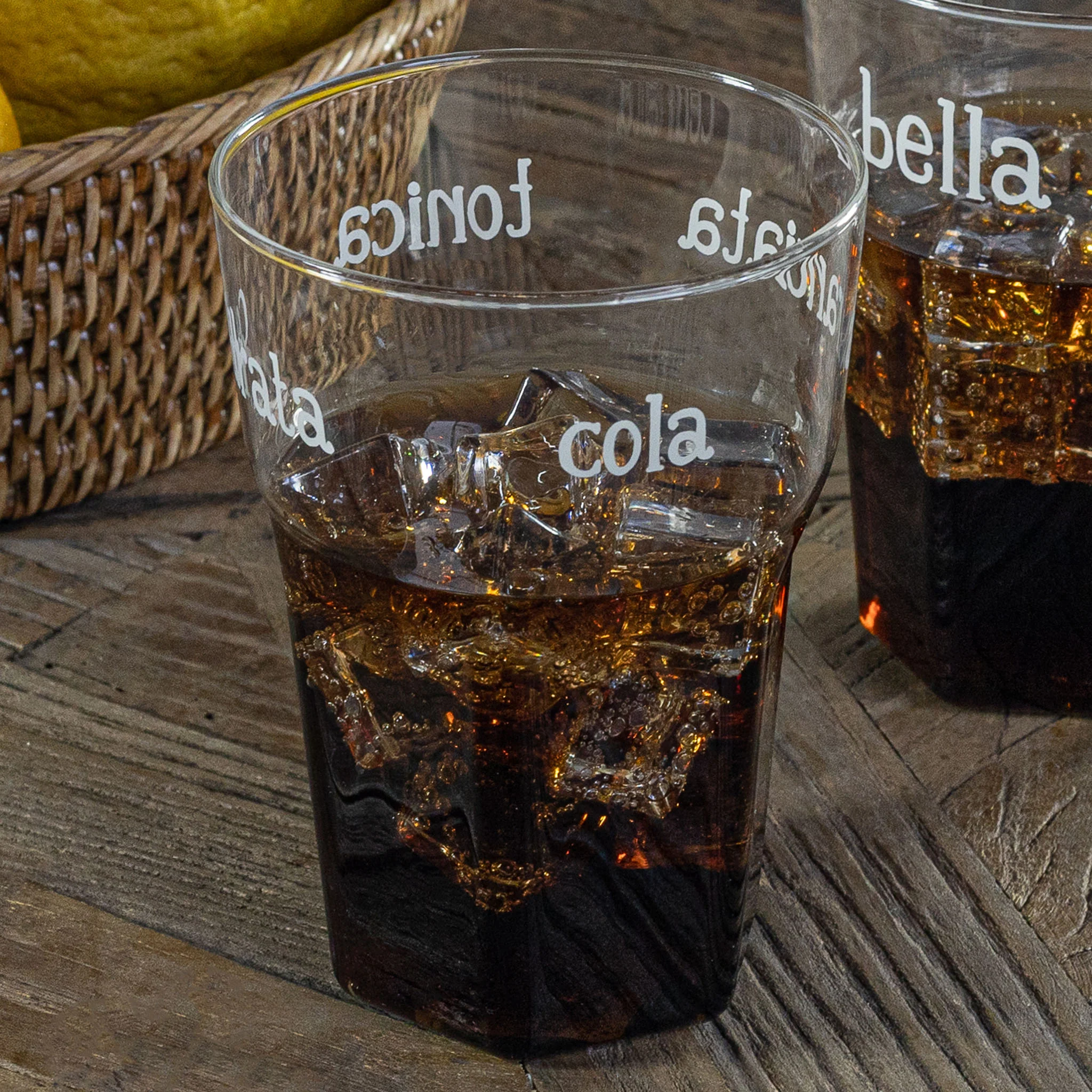 Set 2 bicchieri vetro "Cola-Tonica-Cedrata-Aranciata"