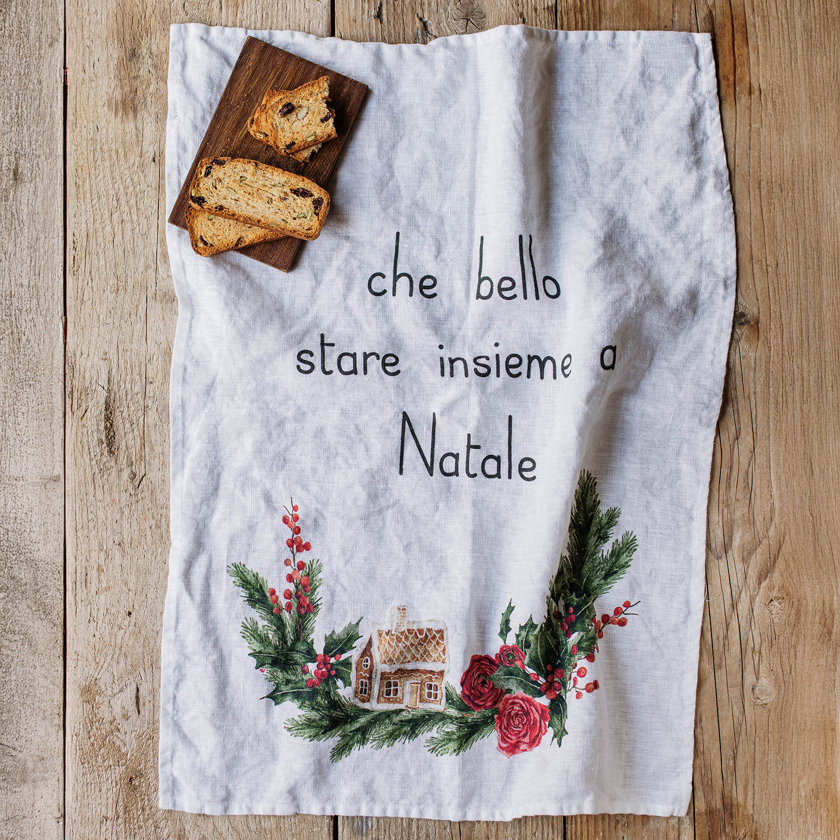 Canovaccio in lino "Che bello stare insieme a Natale"