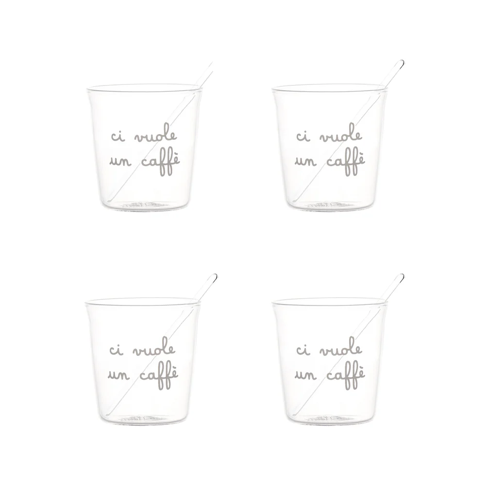 Set 4 bicchierini con bacchettine vetro "Ci vuole un caffè"