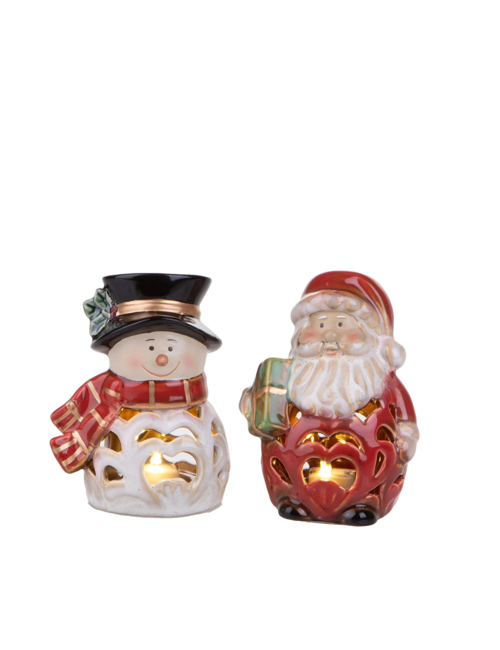 Babbo Natale e pupazzo con led in porcellana 