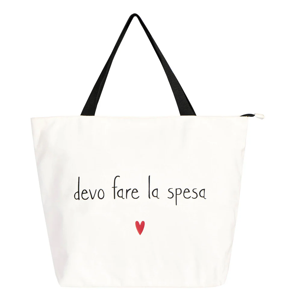 Borsa in canvas bianca "Devo fare la spesa"