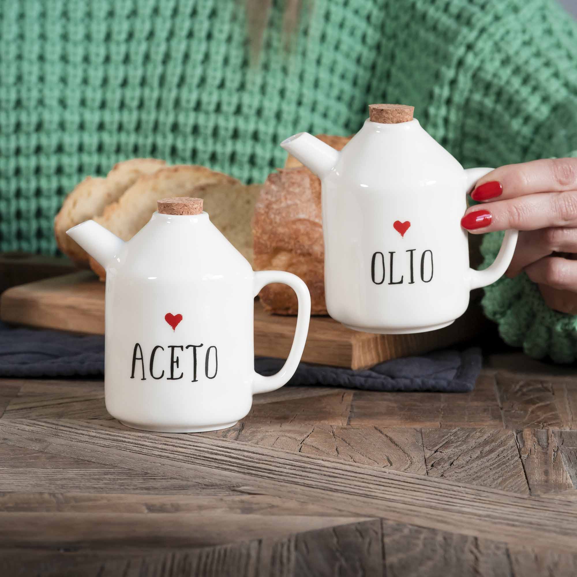 Set 2 bottiglie ceramica "Olio-aceto cuore" 2x250ml 