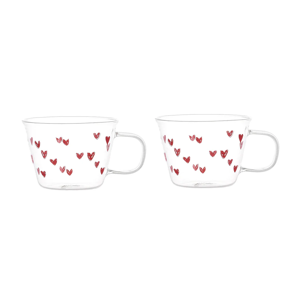 Set 2 tazze vetro tè-cappuccino "Tappezzeria cuori"
