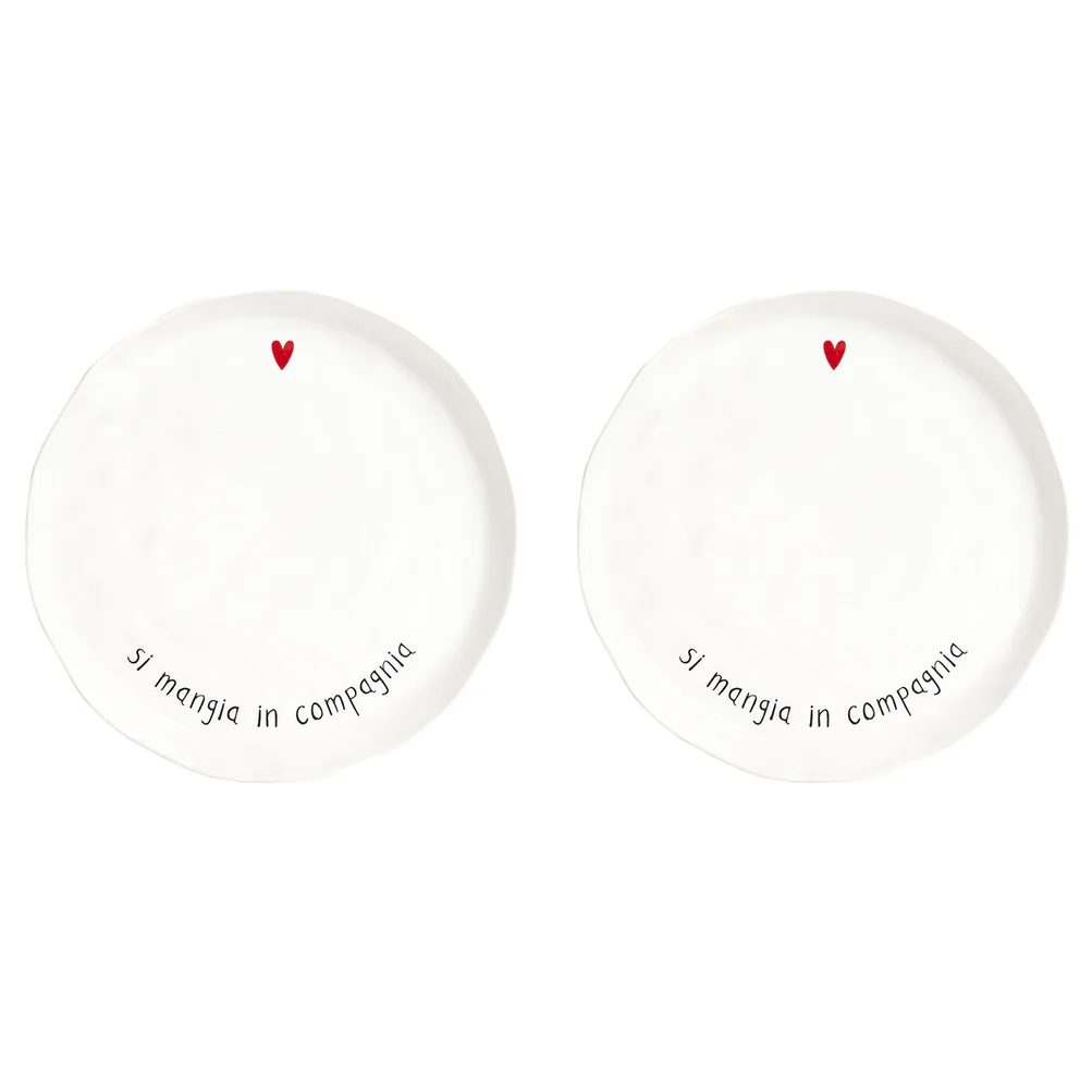 Set 2piatti piani ceramica "Si mangia in compagnia" 