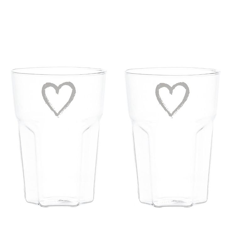 Set 2 bicchieri vetro "Cuore graffiti"