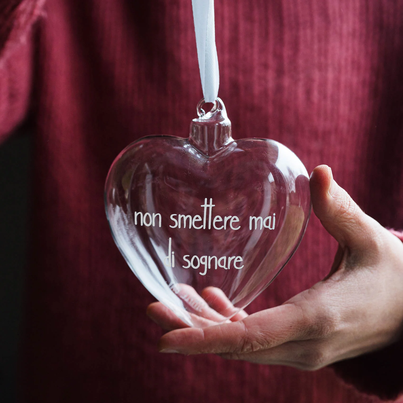 Pallina cuore vetro "Non smettere mai di sognare" 11cm 