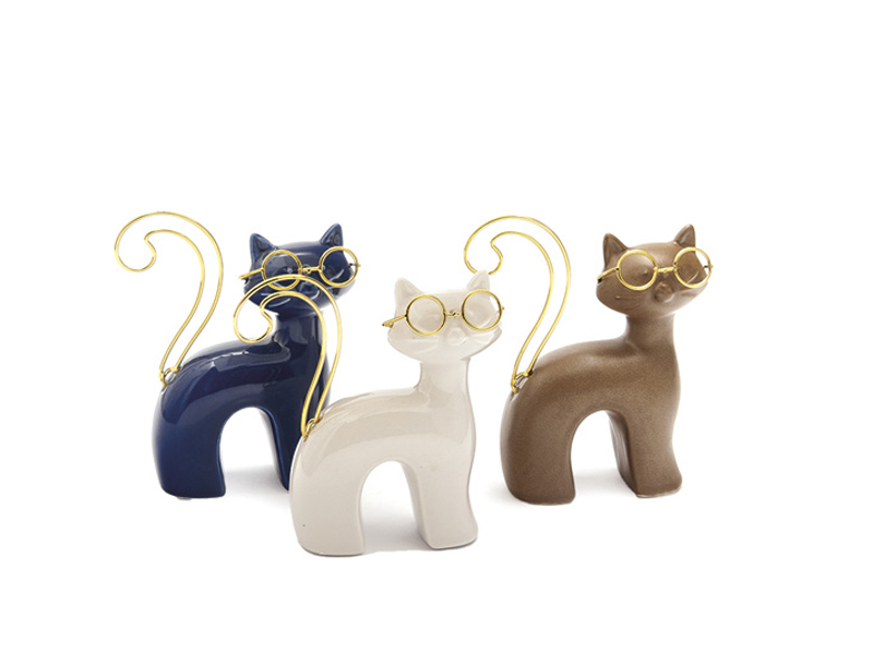 Gatto con occhiali in ceramica 