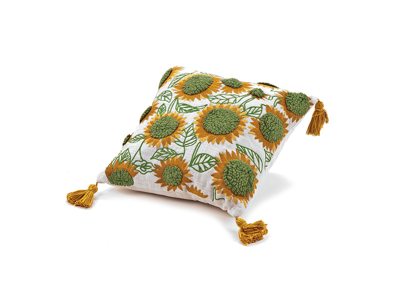 Cuscino cotone con girasoli ricamati 
