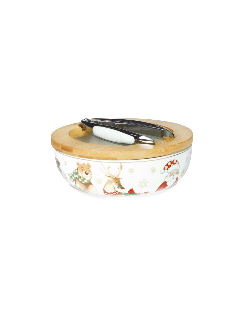 Ciotola portanoci Racconti in ceramica con schiaccianoci e supporto bamboo