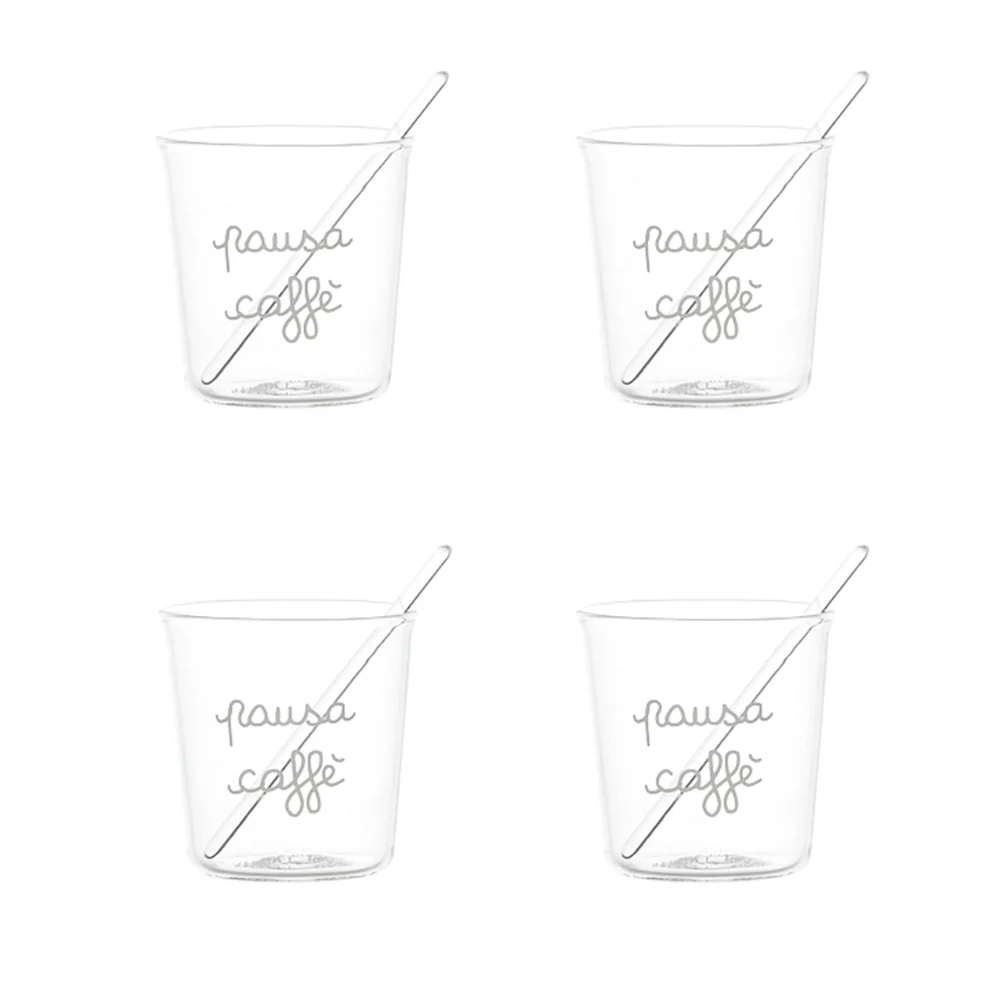 Set 4 bicchierini con bacchettine vetro "Pausa caffè"