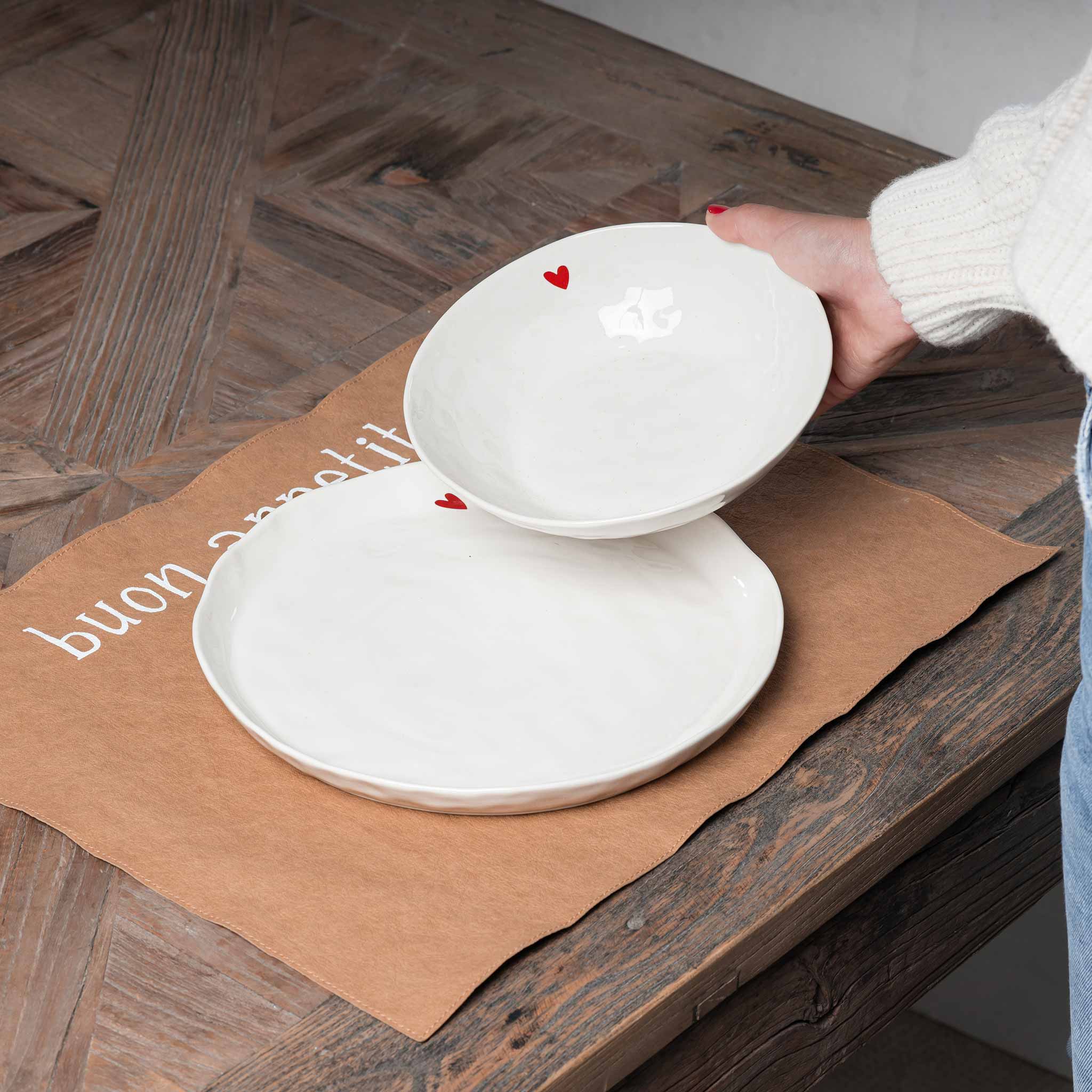 Set 2 piatti fondi ceramica "Cuore"