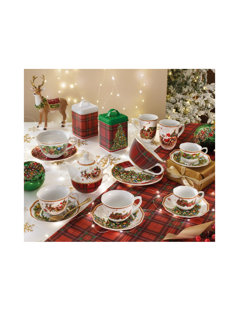 Tazza colazione con piattino decoro ghirlanda Christmas 