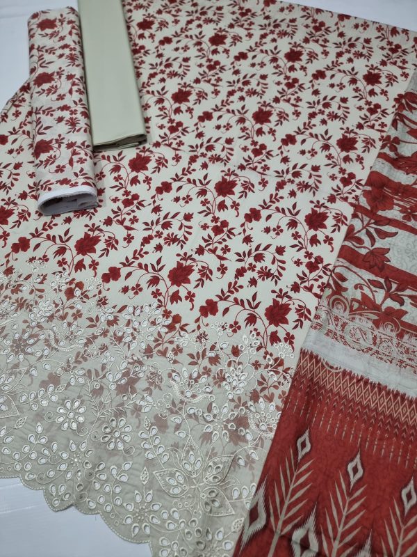 ✨ Haniya ✨ 3 Piece Digital Printed Doriya Shirt With Front Shifli Boring Daman Chickenkari/unstitched Suit New Collection For Womens