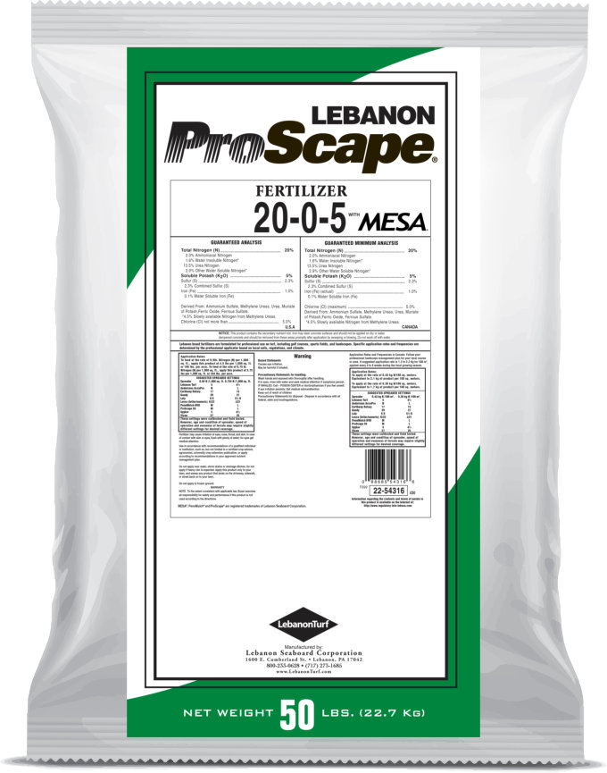 Lebanon ProScape 20-0-5 30% MESA 1%Iron Turf Fertilizer