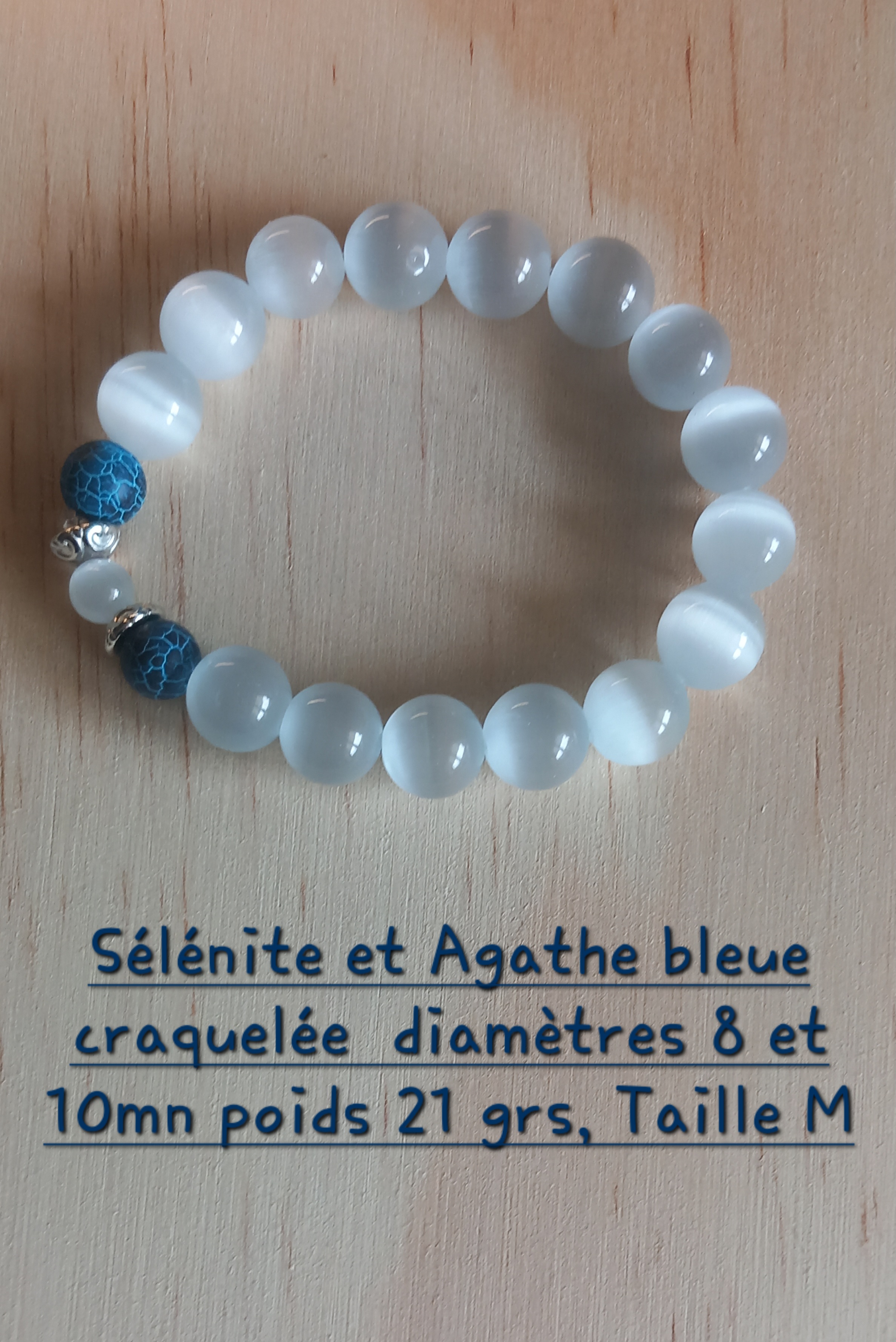 Bracelet Sélénite et Agathe bleue craquelée