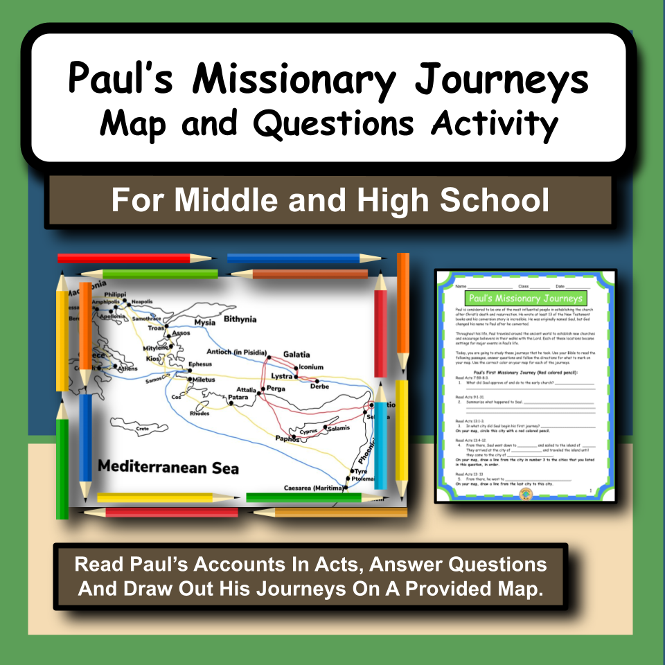 Paul's Missionary Journeys Map and Questions Activity
