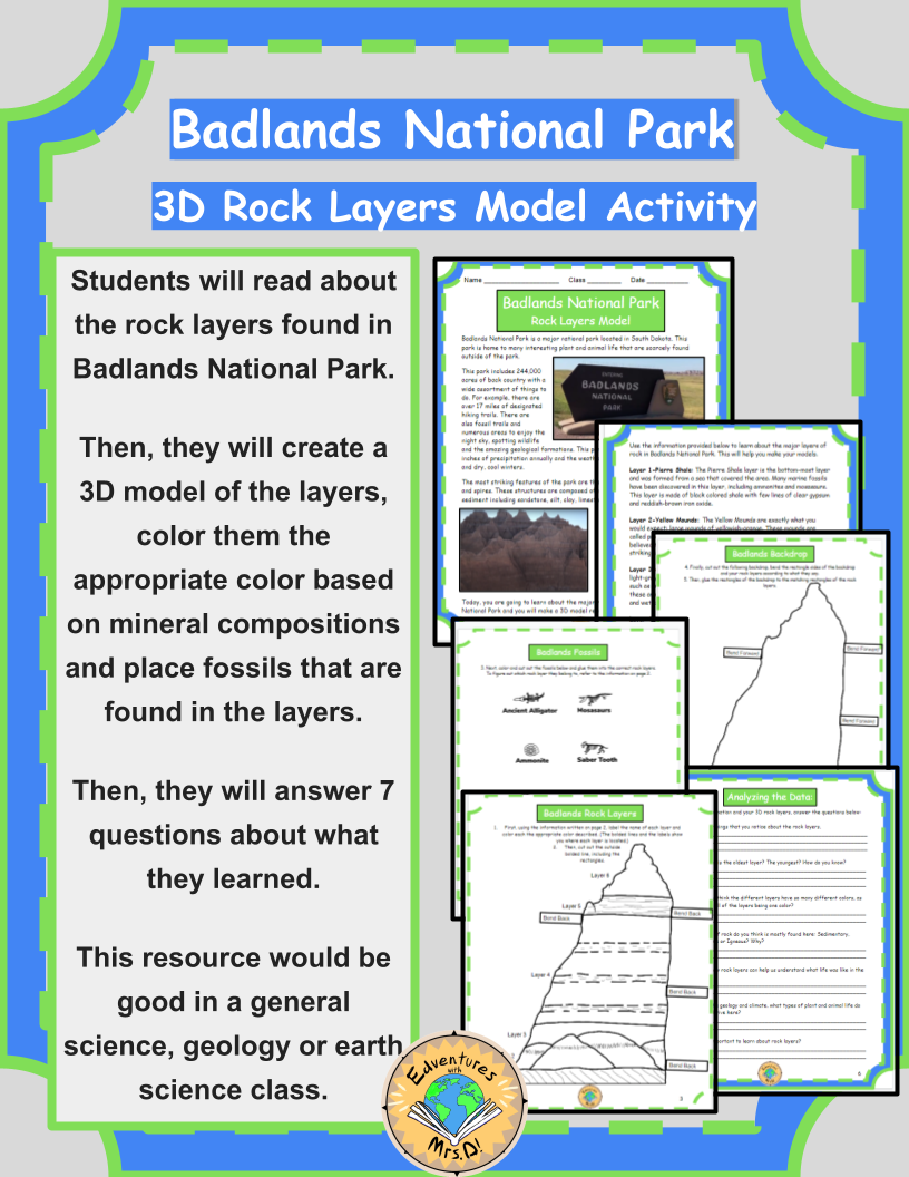Badlands National Park: 3D Rock Layers Activity