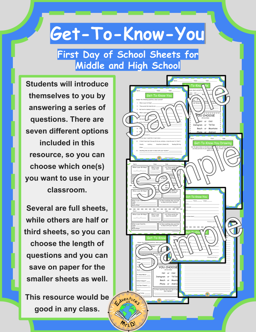 First Day of School Get-To-Know-You Sheets