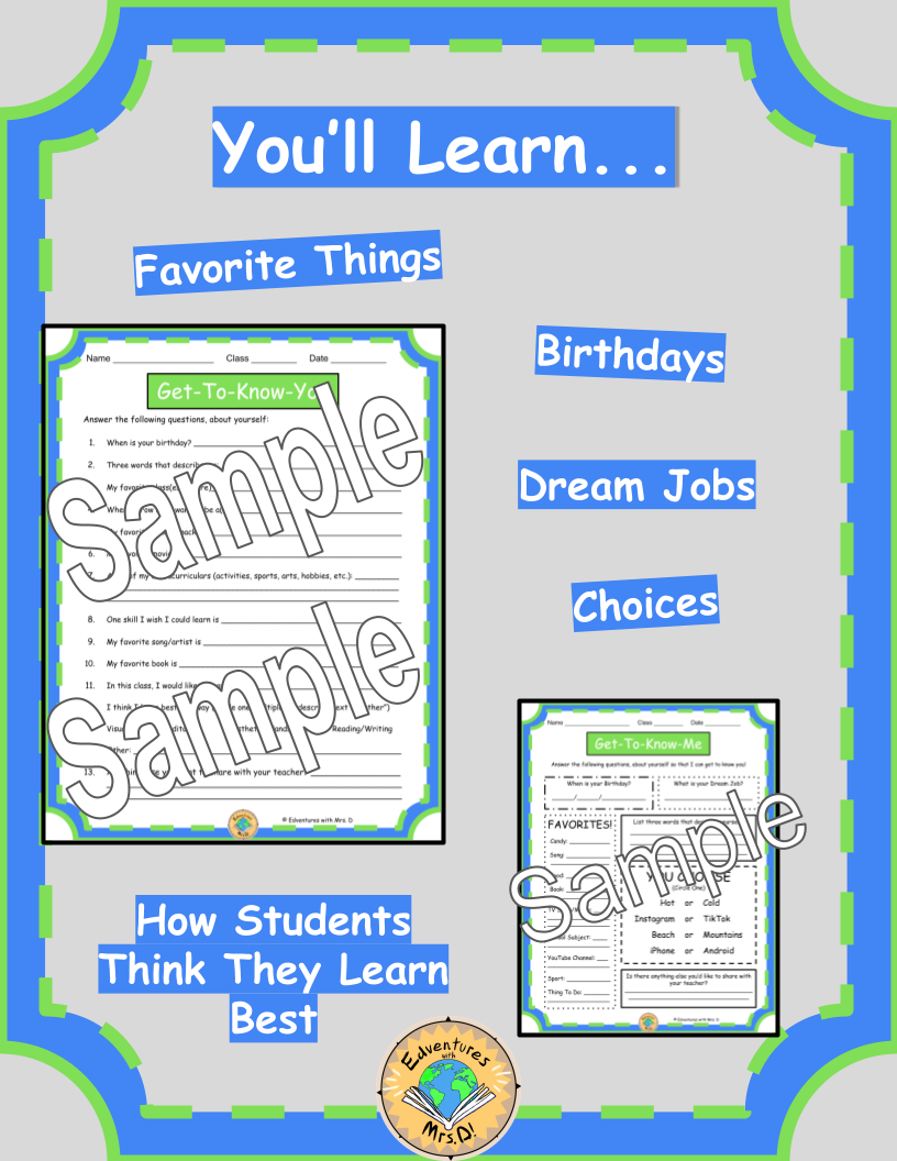 First Day of School Get-To-Know-You Sheets