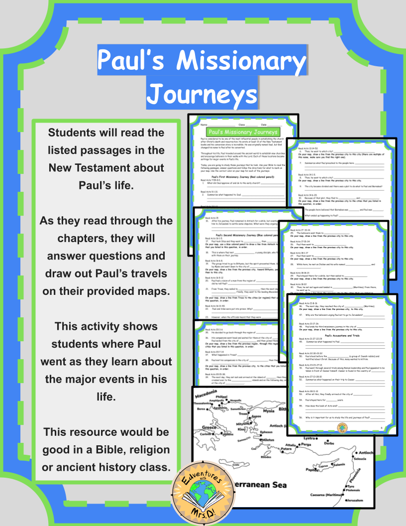 Paul's Missionary Journeys Map and Questions Activity