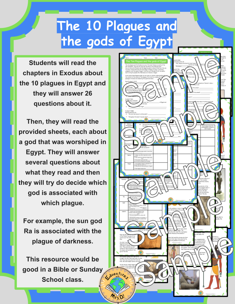 The 10 Plagues and the gods of Egypt Activity