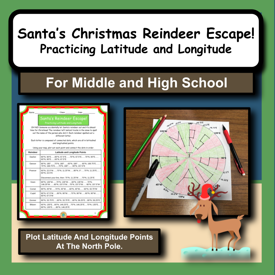 Santa's Christmas Reindeer Escape! Practicing Latitude and Longitude