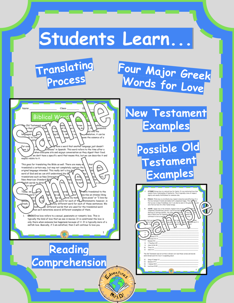 Biblical Words for Love Activity