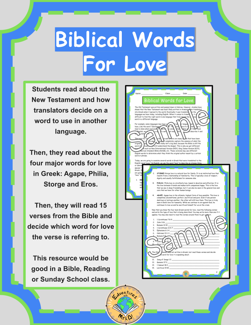 Biblical Words for Love Activity