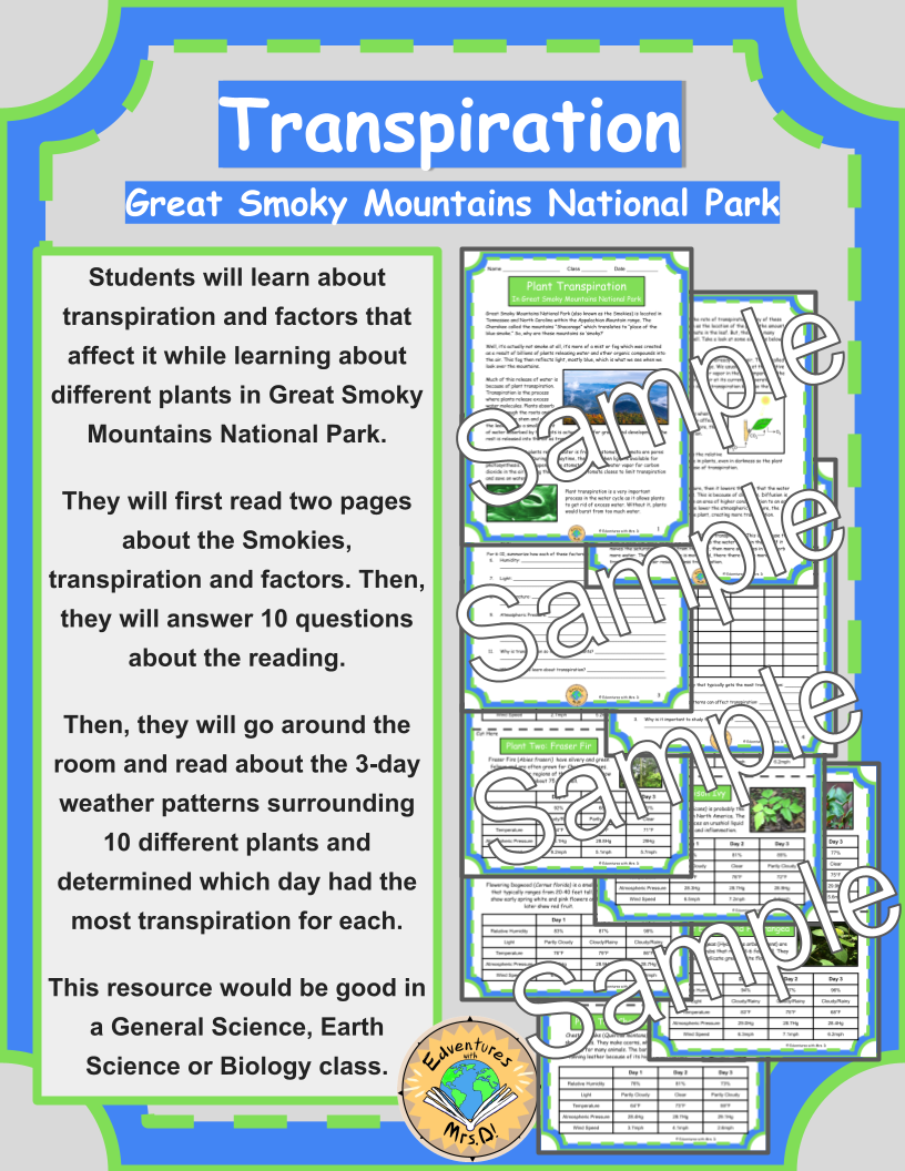 Transpiration in Great Smoky Mountains National Park
