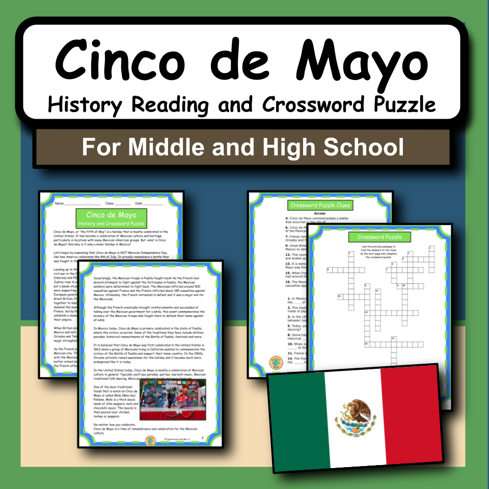 Cinco de Mayo History Reading and Crossword Puzzle