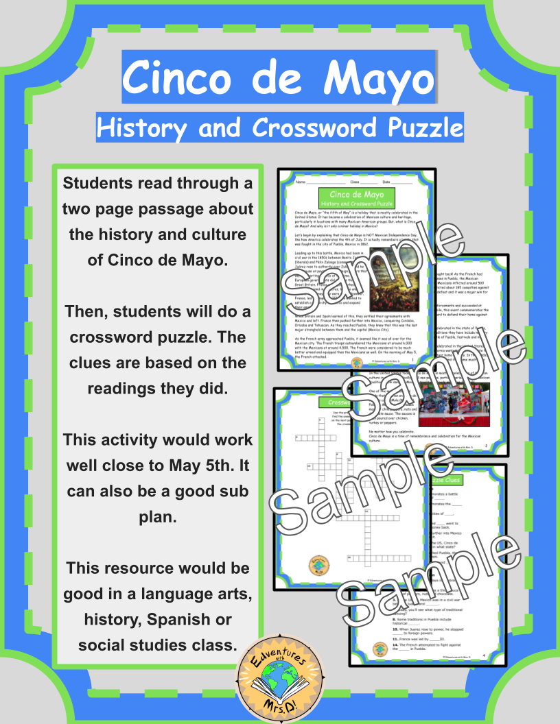 Cinco de Mayo History Reading and Crossword Puzzle