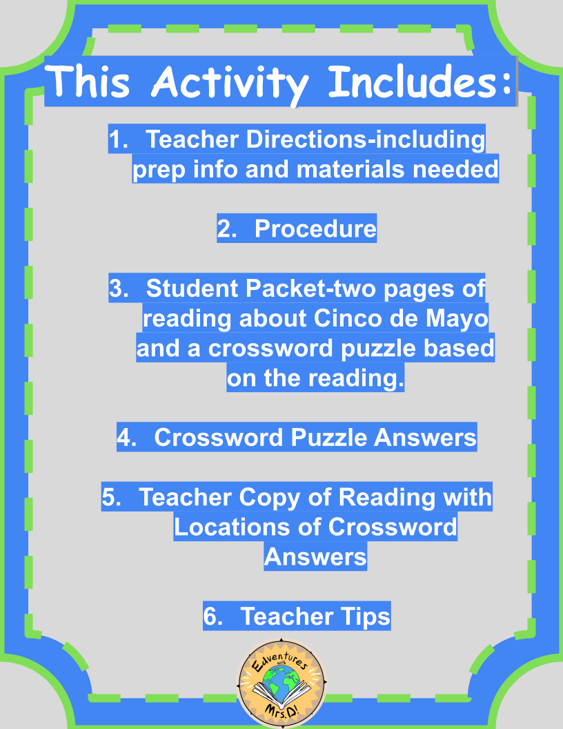 Cinco de Mayo History Reading and Crossword Puzzle