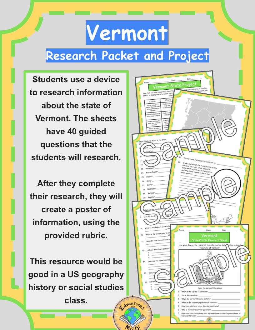 State of Vermont Research Packet and Project Rubric
