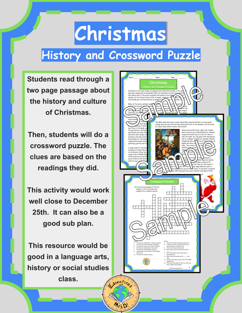 Christmas History Reading and Crossword Puzzle