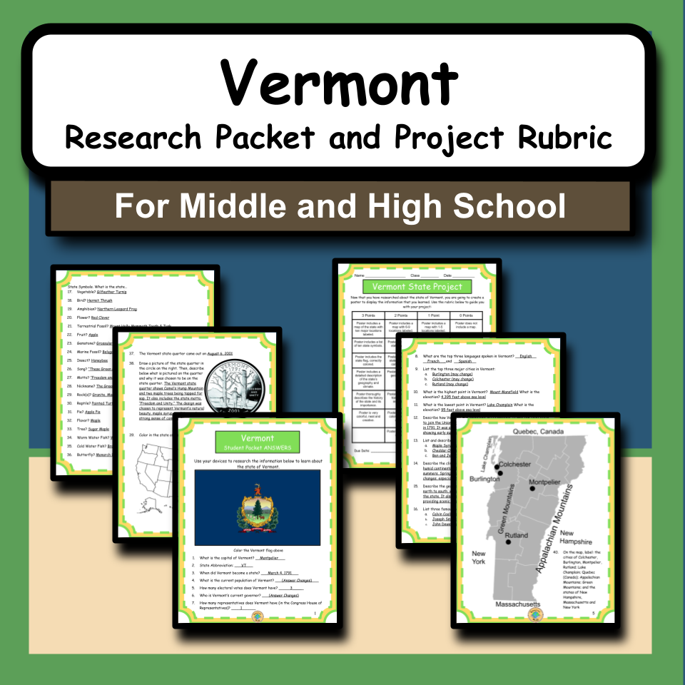State of Vermont Research Packet and Project Rubric