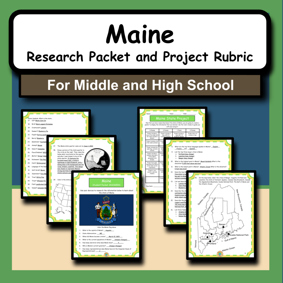 Maine Research Packet and Project Rubric