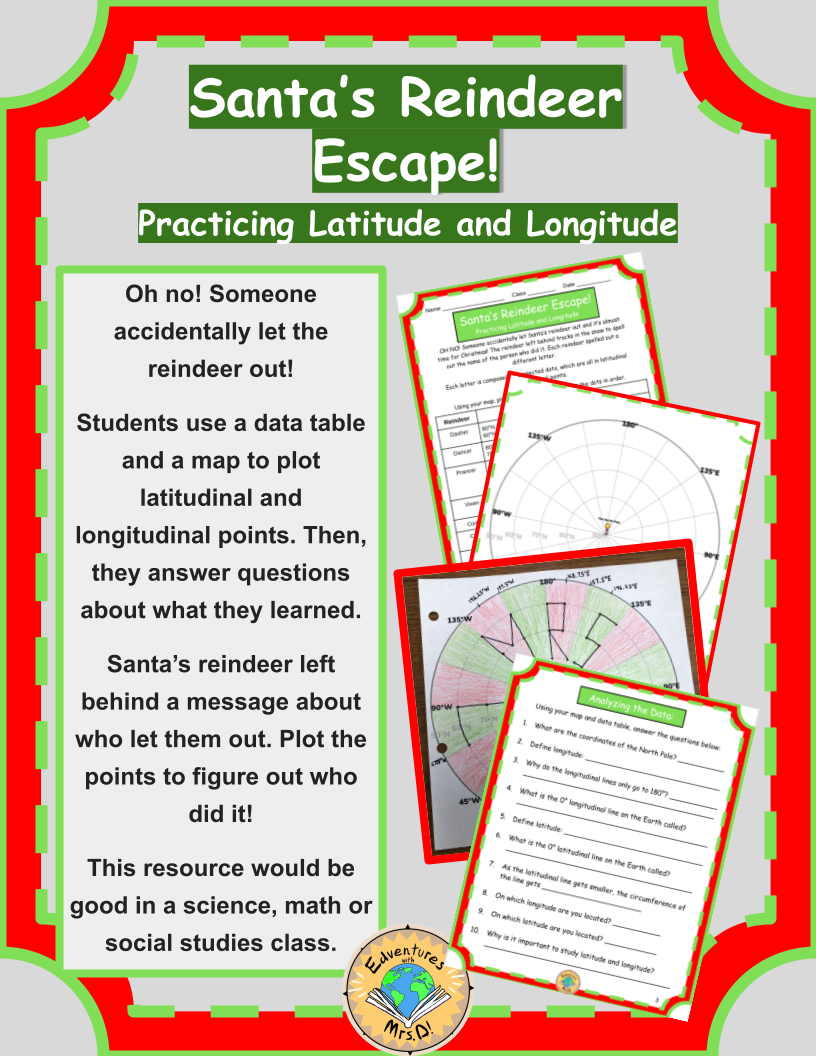 Santa's Christmas Reindeer Escape! Practicing Latitude and Longitude