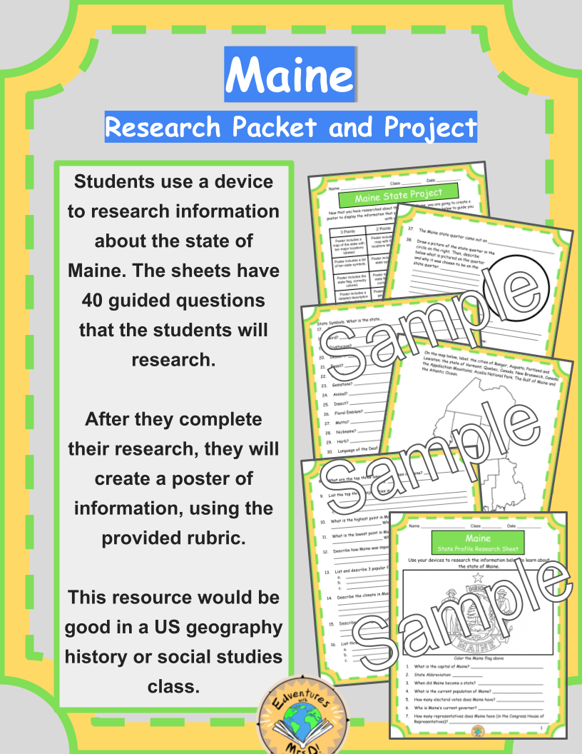 Maine Research Packet and Project Rubric