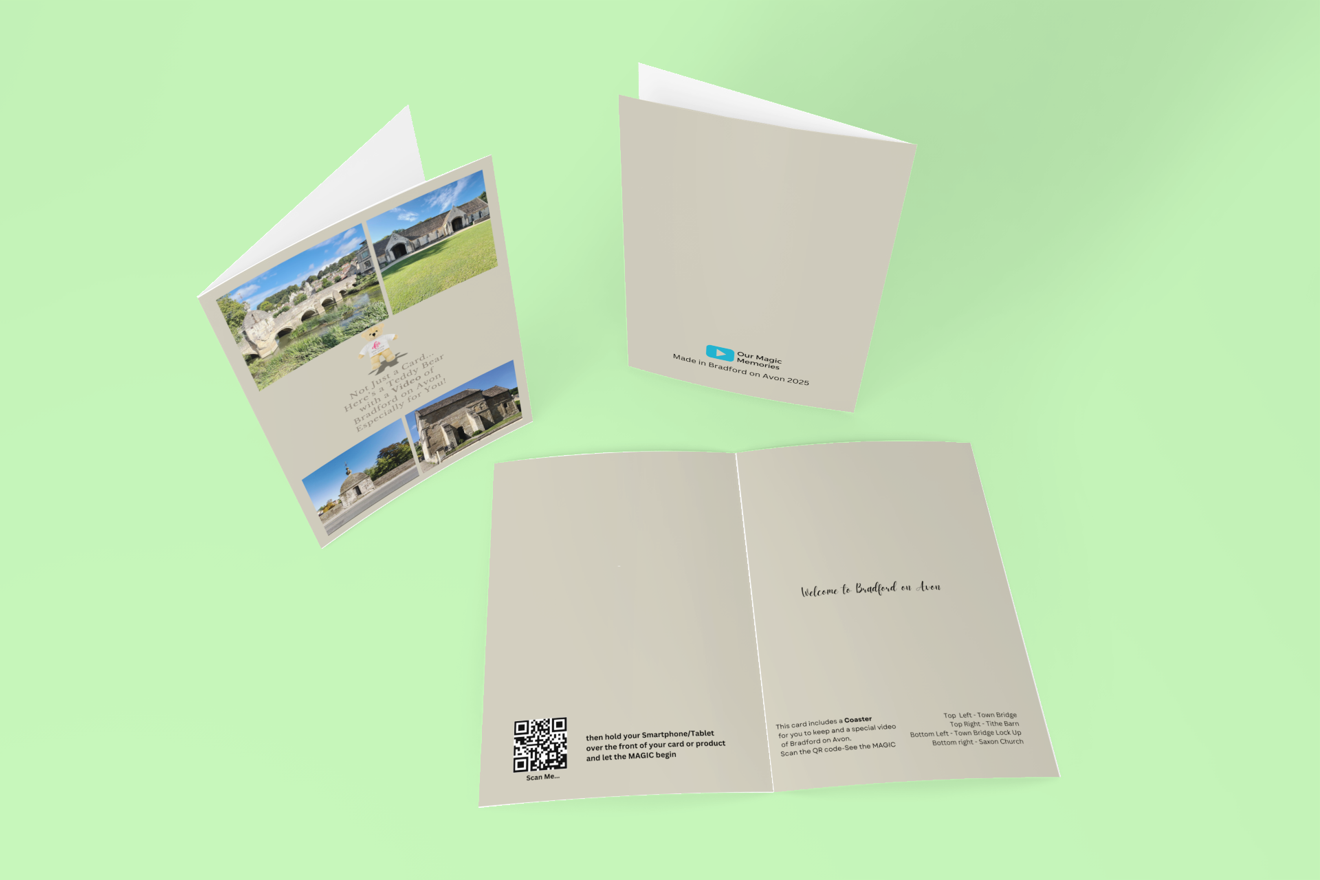 A Bradford on Avon Greetings card with a Plush Teddy Bear & a link to a beautiful video about Bradford on Avon