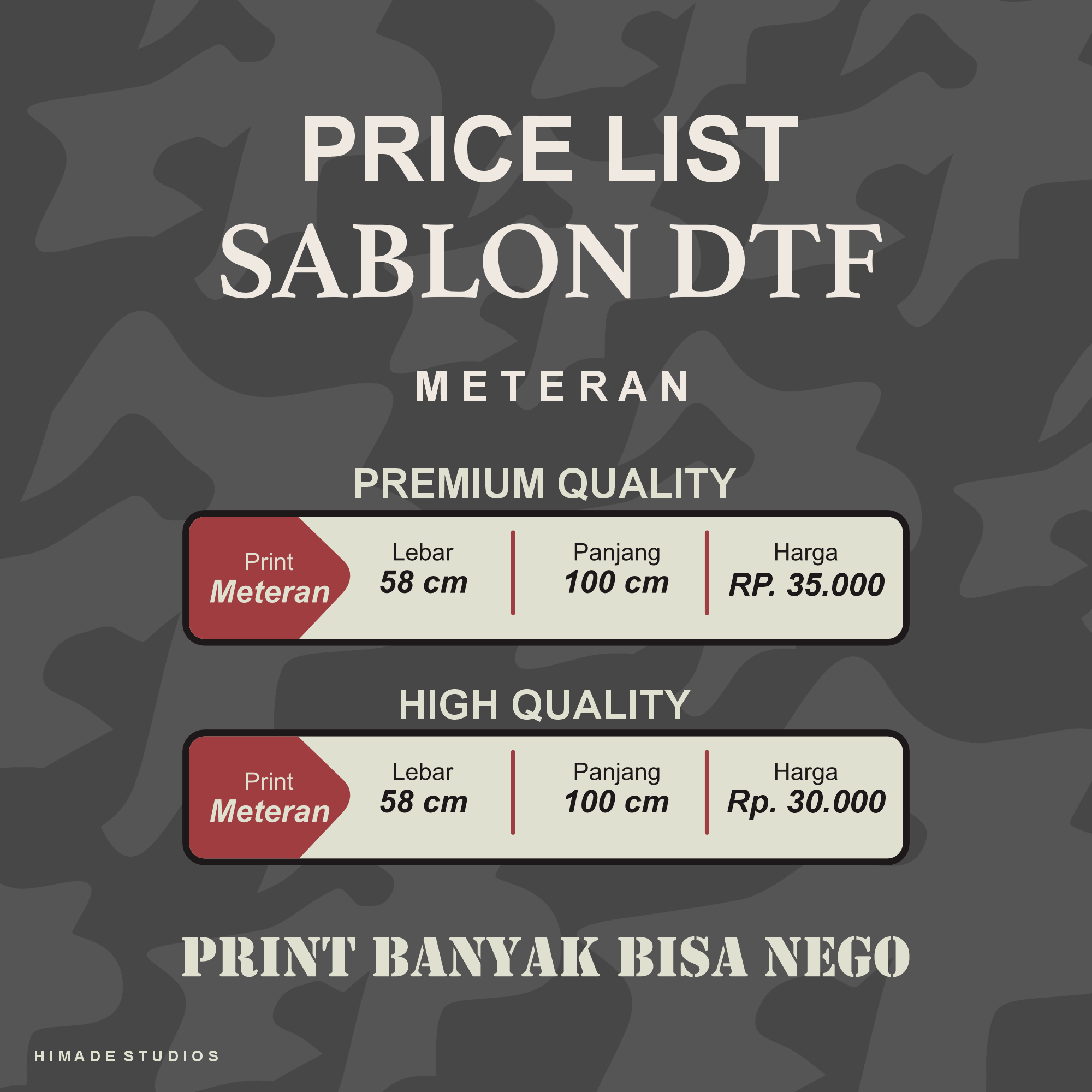 Print Sablon DTF Meteran