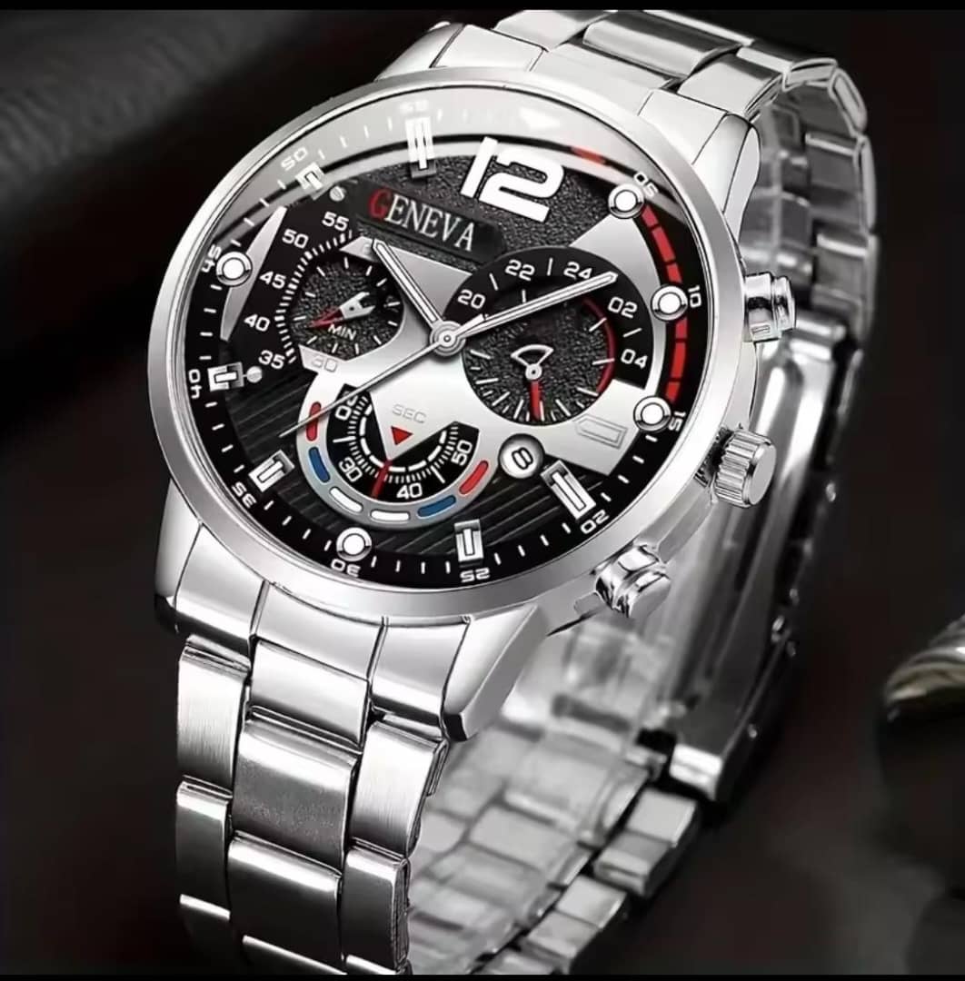 Men's Silver Watch and Bracelet Set
