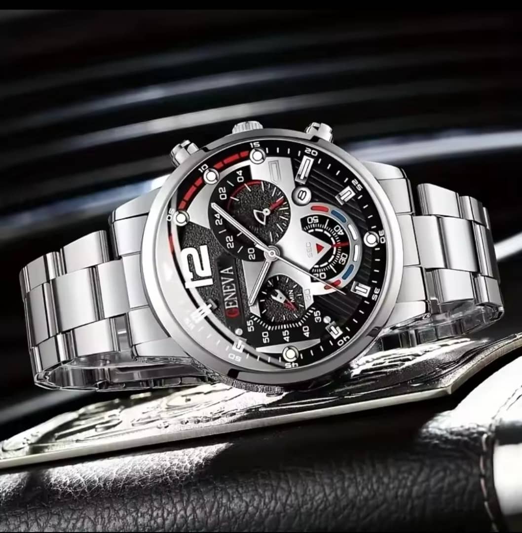 Men's Silver Watch and Bracelet Set