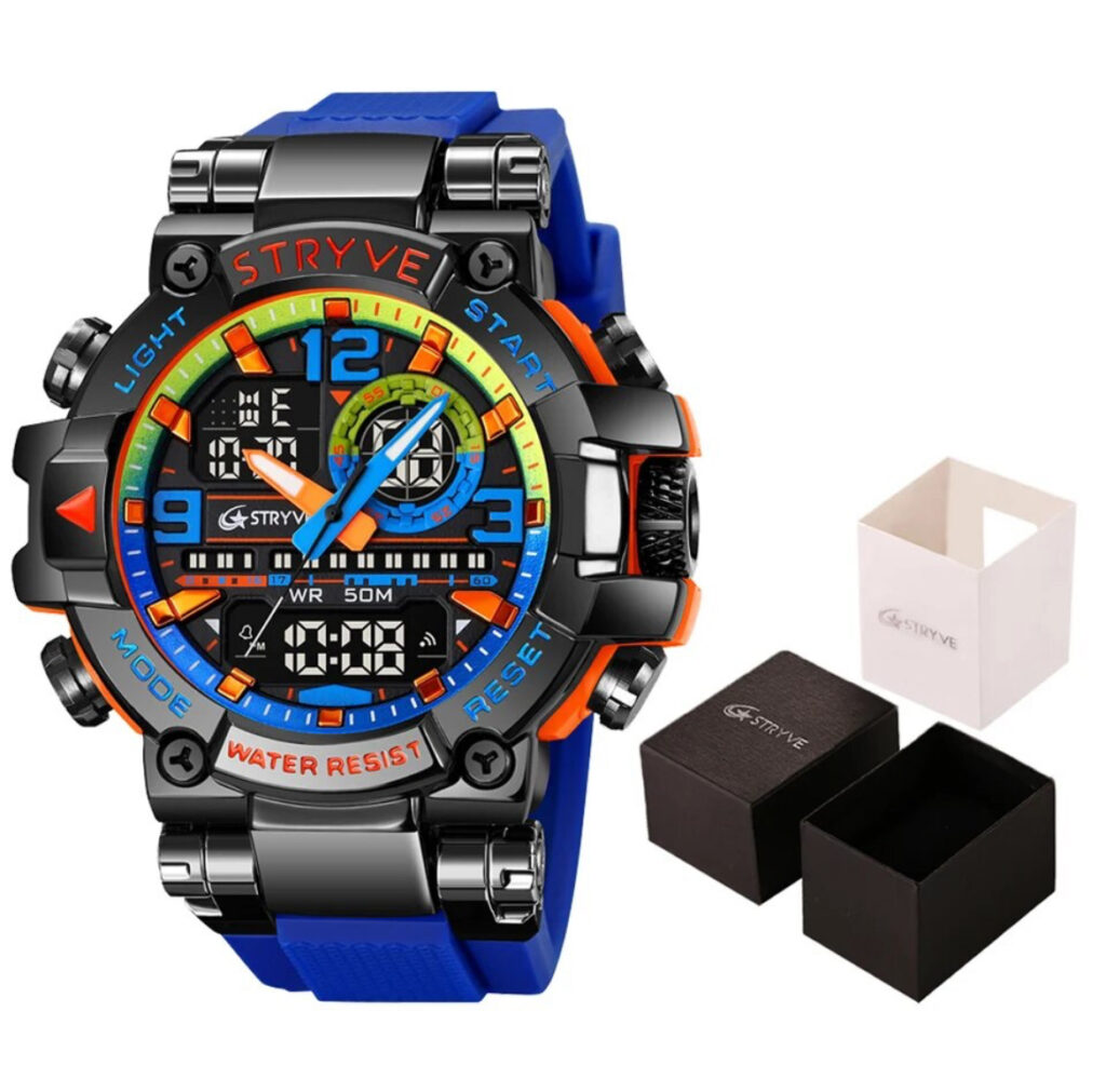 STRYVE Men’s digital sport watch available in different colors