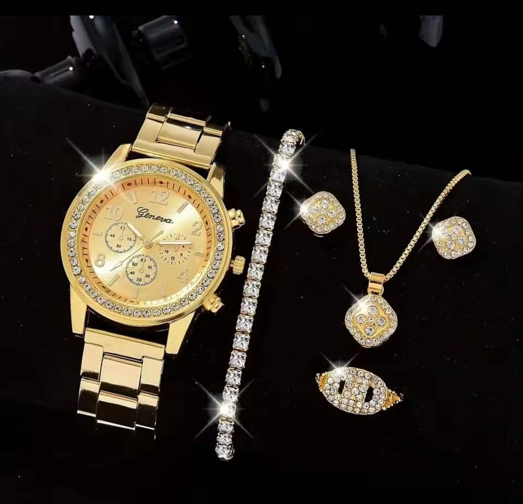 Elegant Gold-Plated Jewelry Set with Watch