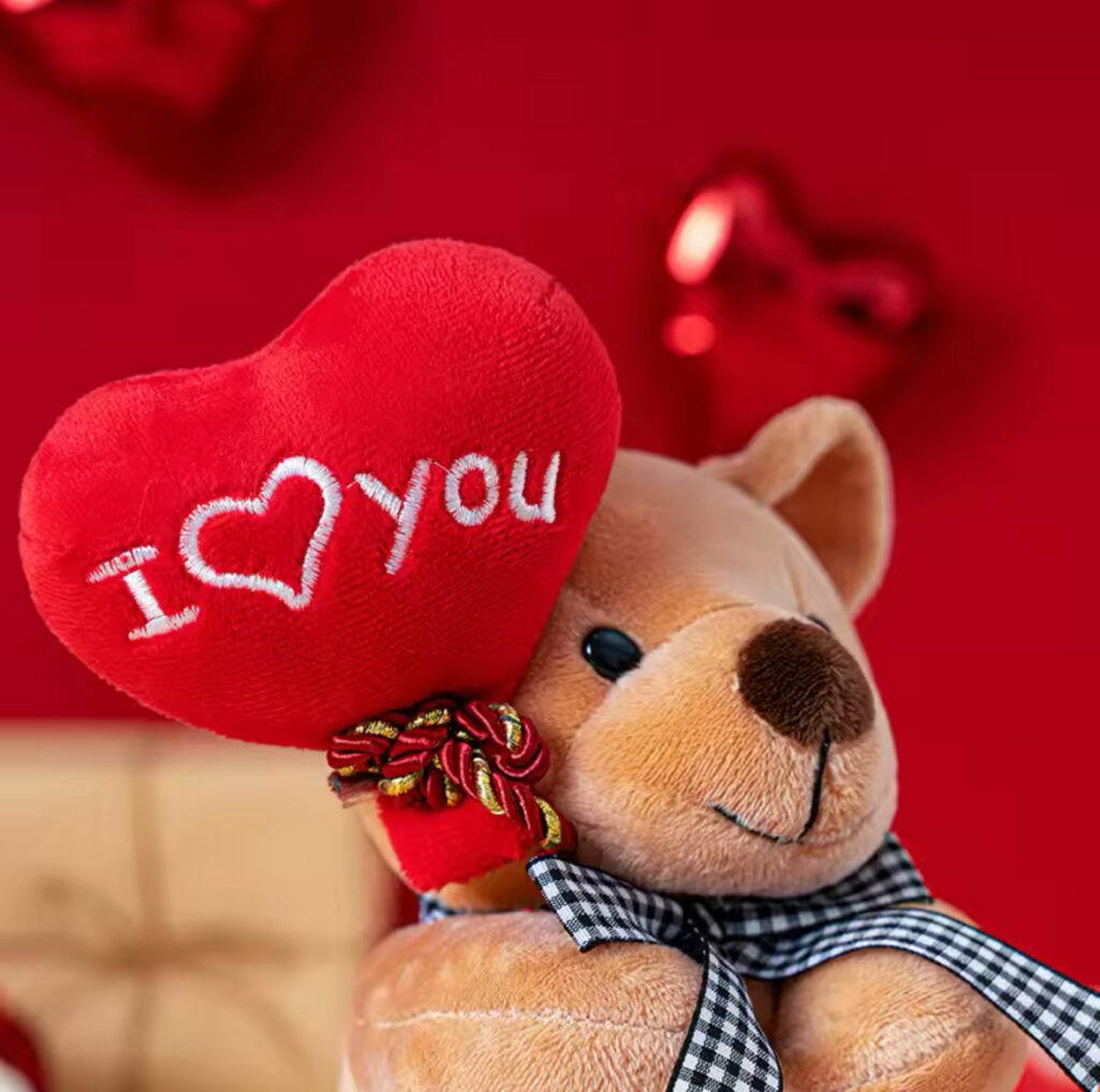 Plush Teddy Bears with Heart Balloons 