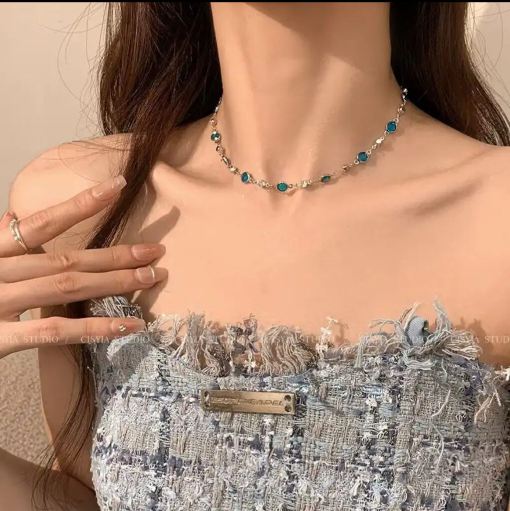 2pcs Romantic Blue Crystal Butterfly Necklace for Women