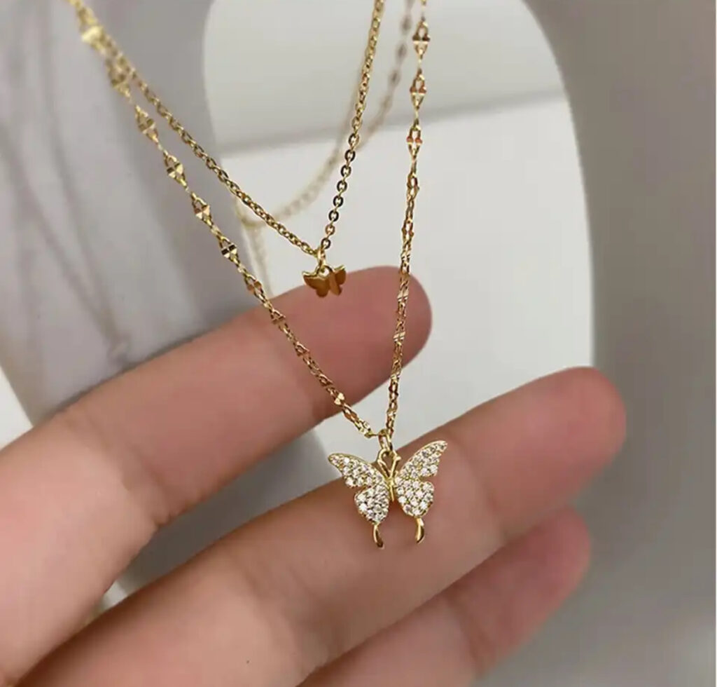 Double Layer Star Moon Charm Multilayered Necklace available in gold and silver