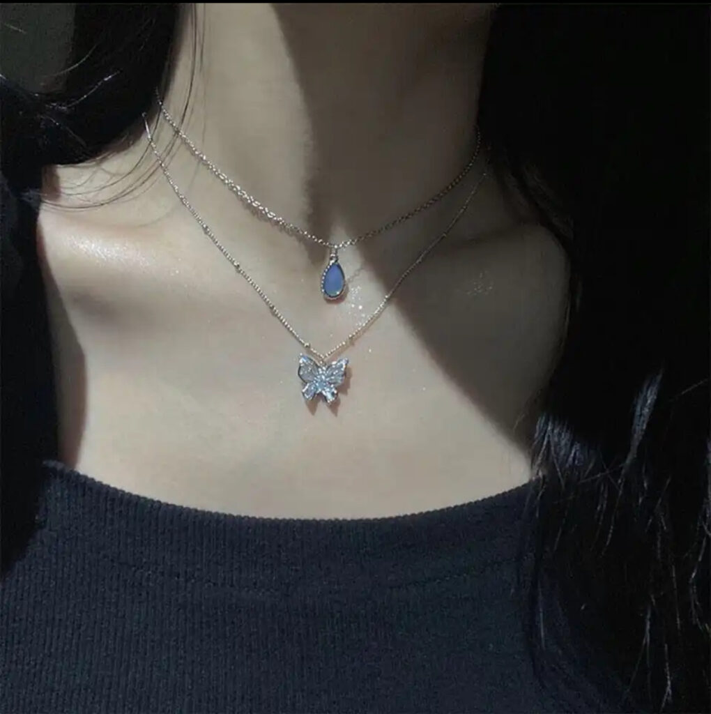 Double Layer Star Moon Charm Multilayered Necklace available in gold and silver