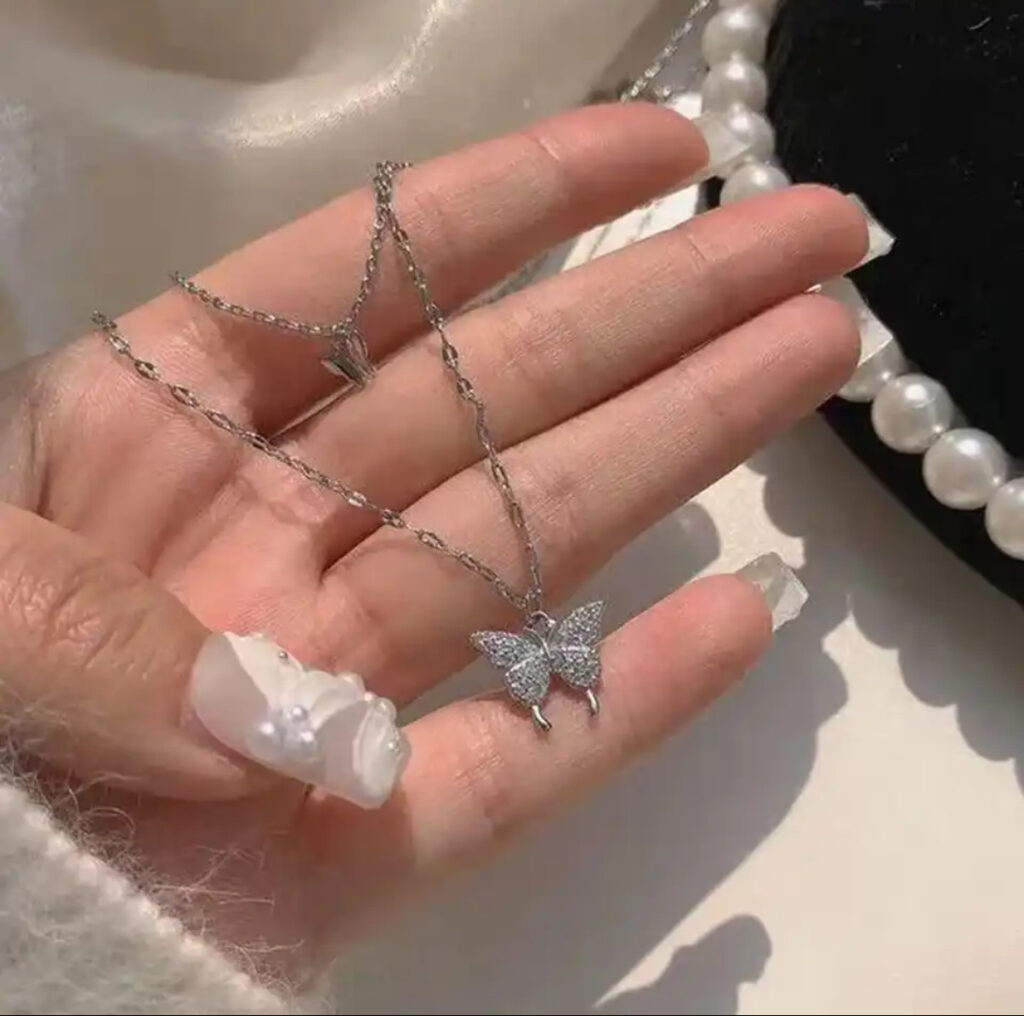Double Layer Star Moon Charm Multilayered Necklace available in gold and silver