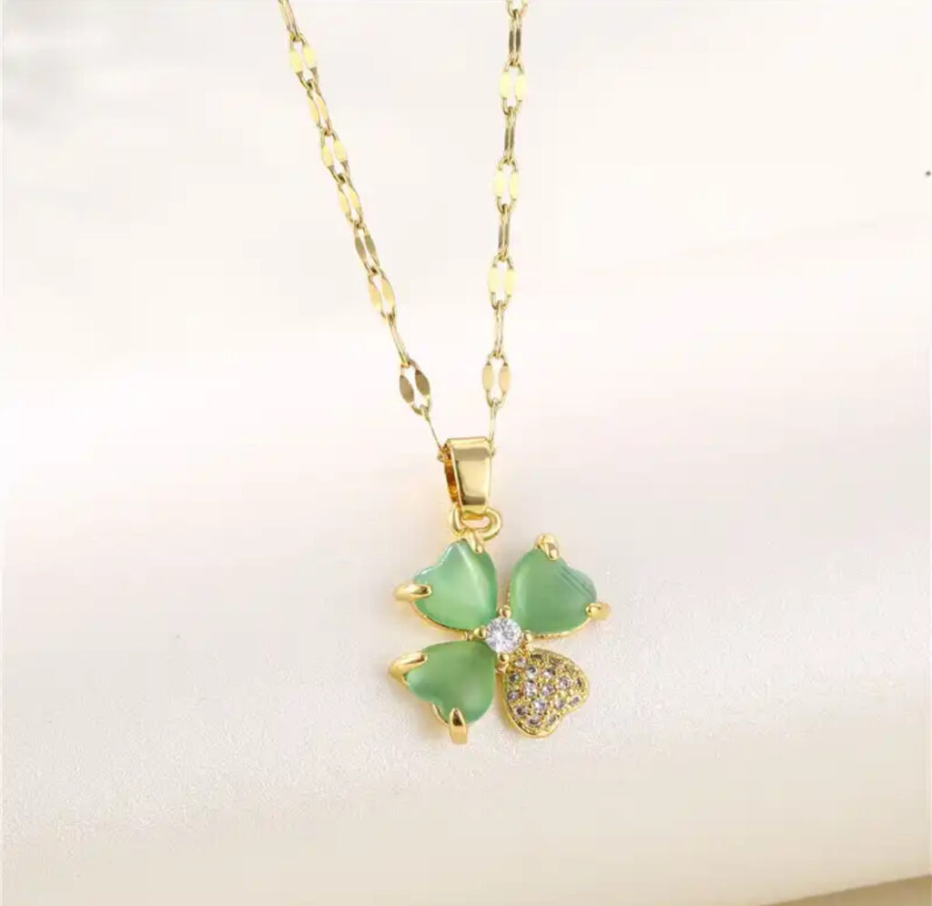 Green Zircon Crystal Pendant Stainless Steel Necklaces Available in different pendant design